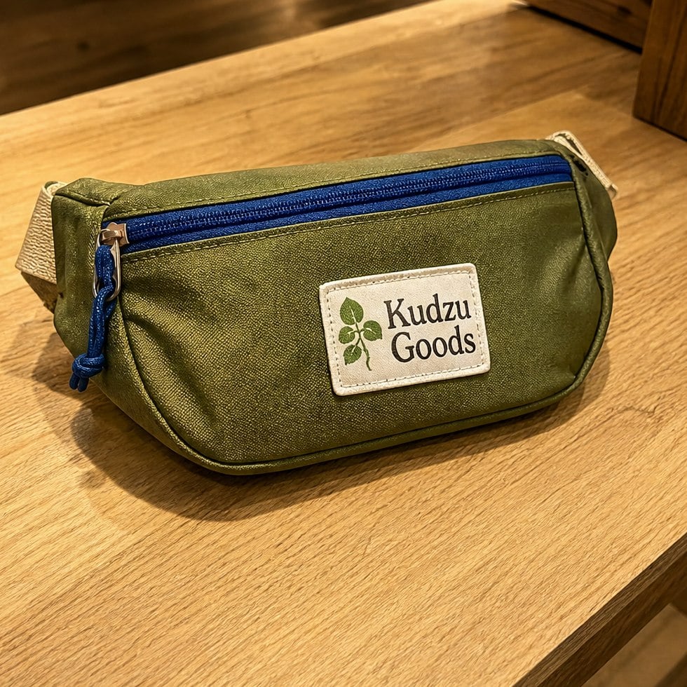 Branded fanny packs folded as retail merchandise