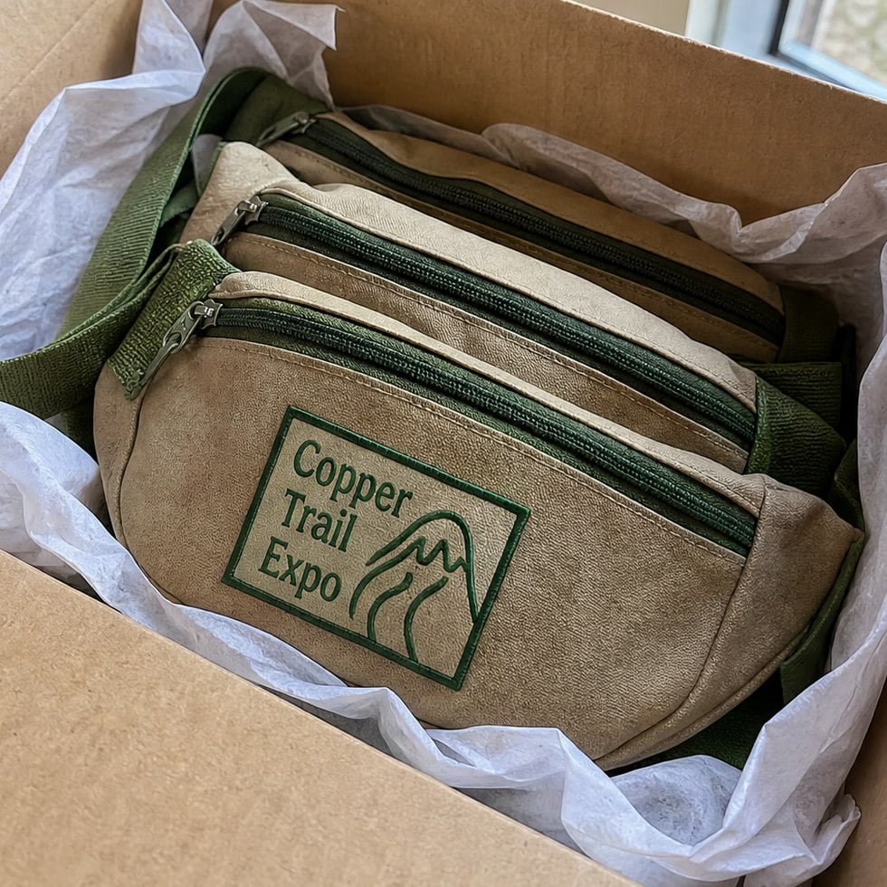 Wholesale printed fanny packs in an open delivery box